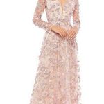 Mac Duggal Pink Floral long Skeeve Lace Applique Deep V Neck ALine Gown Size 14 Photo 0