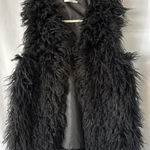 Papaya  Shaggy Vest L Black Faux Fur Open Front Boho Rock Chic Mod Punk Med Photo 0
