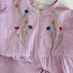 STAN HERMAN Pink White Stripe House Dress Robe Seersucker Embroidered Size Large Photo 7