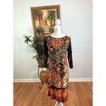 Tiana B . Shift Dress Womens Medium Black Paisley Slit Sleeve Boat Neck Pullover Photo 2