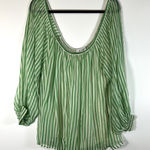 VTG Guy Laroche Silk Blouse Off The Shoulder Green Striped Women's Large France Photo 0