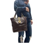 Coach Vintage Lily Legacy Brown Leather Tote Turnlock Hardware Strap Dark Brown Photo 7