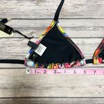 Ola Vida Blurred Geometric Plaid Sliding Triangle Halter Bikini Top NWT Small Black Photo 7