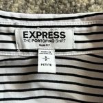 EXPRESS Petite Slim Fit Black and White Striped Portofino Shirt Photo 5