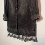 Black Denim Look Mini Dress Embellished Beaded Button Front Lace Size Medium Photo 2