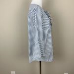 Draper James  Top Womens Small Blue Striped 3/4 Bell Sleeve Cotton Ruffle Relaxed Photo 4