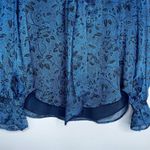 Ann Taylor Satin Floral Bow Blouse in Night Sky Blue/Black Size Small Photo 5