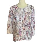 Chico's Chico’s Paisley Multi Print 100% Linen 3/4 Sleeves Jacket Women’s Size 2 (L-12) Photo 1