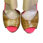 Vince Camuto  Canaday Heels Womens 8 Hot Pink Beige Cork Peep Toe Stiletto Retro Photo 3