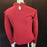 Maroon Ruffle Long Sleeve Ribbed Top (M) Red Size M Photo 4