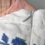 For Cynthia Boho Linen White blue embroidered crotchet macrame like Fringe Skirt coastal Med Photo 6