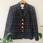 Vintage Y2K Plaid Blazer HBS LTD Navy Blue Yellow Red Striped Shoulderpads Size 6 Photo 0