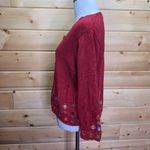 Icelandic Designs Embroidered Button Up Cardigan Silk Rayon Sweater Size Large Red Photo 3