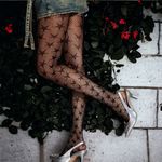 Black‎ Jacquard Fishnet High Waist Footed Tights With Star Pattern One Size Black Photo 5