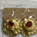Gold and Red Vintage Floral Earrings Photo 4