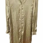 ZARA  Womens Green Khaki Floral Embroidered Long Button Front Collared Shirt Photo 0
