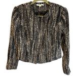 CAbi  Black White Tweed Knit‎ Moto Jacket Cropped Zip Blazer Career Size 4 Photo 0