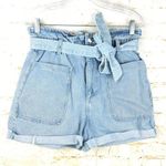 ZARA  Shorts Womens 6US Blue Relaxed Denim Paperbag Super High Waist Utility 4pkt Photo 0