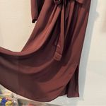 Massimo Dutti Brown Satin Faux Wrap Dolman Sleeve Side Slits Midi Dress Size M Photo 11