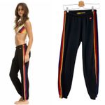 Aviator Nation  Classic Sweatpants Velvet Stripes Jogger Gray Black‎ Size Small Photo 1