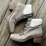 Lucky Brand Demia Lace Up Hiker Booties Woman's 9.5 Dune Oiled Suede Faux Collar Photo 6