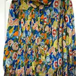 Radzoli Blue and Green Pleated Blouse with Peter Pan Collar Size M Photo 0