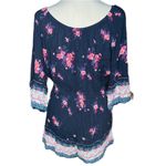 Mudd  Floral Short Sleeve Romper Navy Blue Pink Size Medium Photo 1