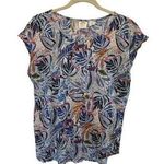 C&C California  | 100% Linen Top Cap Sleeve Asymmetrical Hem Botanical Sz Large Photo 0