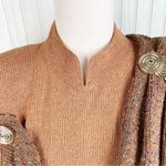 Vintage 80s 90s Viana Knits Brown Tan Sweater Gold Button Attached Fringe Scarf Size undefined Photo 6