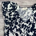 Loft  Floral V Neck Top Womens S White Navy Blue Ruffle Sleeve Cotton Shirt Photo 1