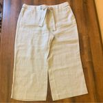 Talbots cropped pants 14 100% pure Irish Linen khaki wide leg contour tie waist Photo 0