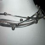 Multistrand Faux Leather Grey Cord Necklace Silver‎ Tone Layered Rhinestone Silver Photo 1