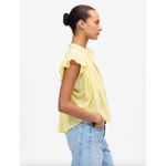 Madewell Shirred Lace Trim Top Blouse Cotton Viscose Iced Lemon Yellow Large NWT Photo 2
