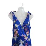 Lulus  Sleeveless Floral Wedding Guest Tie-Strap Wrap Midi Dress Blue Size Small Photo 2