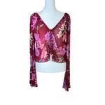 Free People  Of Paradise Floral Bird Tie-Front Bell Sleeve Sheer Crop Top Sz Med Photo 1