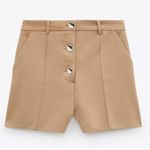 ZARA NWT HIGH-WAIST BERMUDAS Shorts WITH BUTTONS BEIGE SMALL Photo 4