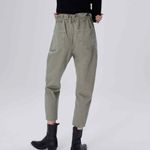 ZARA  Olive Green High Waisted Paper Bag Baggy Jeans Photo 4