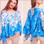 Anthropologie  Meadow Rue Floral Watercolor Linen Top Scarf Hem Blue Orange S Photo 1