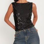 Motel Rocks  NWT Hala Crop Vest Top In Black Sequin Photo 0