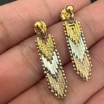 Vintage 925 Sterling Silver Tricolor Chevron Link Dangling Earrings 3g. Gold Photo 3