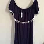 Cider NWT Off Shoulder Pom Pom Ruffle Dress Navy Blue XL Photo 4