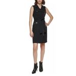 Calvin Klein NWT  Women's Moto Scuba Crepe Belted Navy Sheath Dress, 12 Photo 2