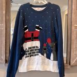 Christmas Sweater Ugly Holiday Crewneck Santa Reindeer Womens XL Blue Acrylic Photo 2