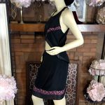 THAKOON ADDITION BLACK SILK DRESS WITH LAMBSKIN LEATHER TRIM AND RED PATTERN (6) Photo 3