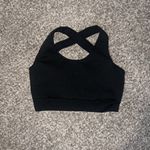 Size M Black Seamless Athletic Crop Top | Textured Criss Cross Back Sports Bra Size M Photo 1