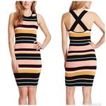 Ella Moss  Striped Bodycon Tank Dress Ribbed Sleeveless  Black Pink Medium‎ New Photo 1