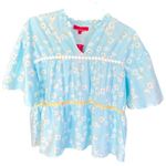 Simply Southern  Cotton Large Baby Blue Daisy Print Notched V neckline Top NWT Photo 0