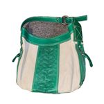 Cole Haan Green Leather & Canvas Shoulder Bag Purse Woven Photo 2