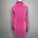 Ro & De Hot Pink Pleated Satin Button Front Long Sleeve Mini Shirt Dress Sz S Photo 4