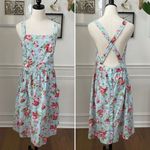Sundress Light Blue Pink Red Rose Overall Style Midi Dress Swing Rockabilly L Size L Photo 1